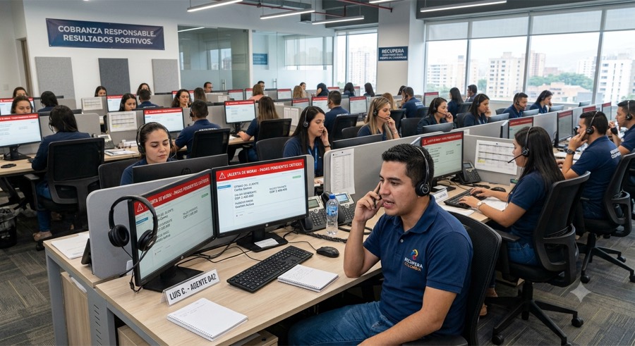 Sala de call center gestionando contacto con clientes